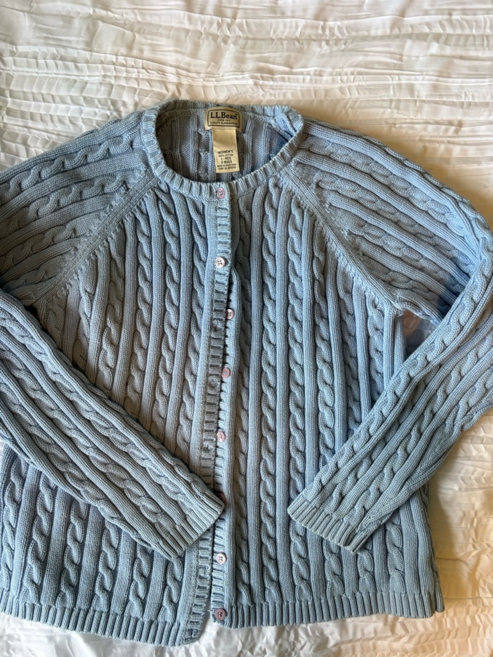 L.L. Bean Light Blue Cable Knit Cardigan - Picture 2 of 6